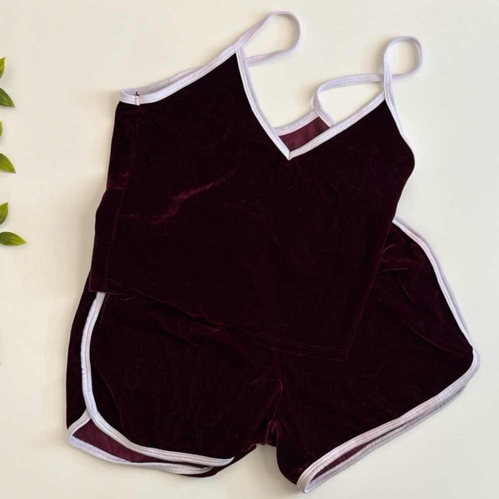 fashion nova burgundy velvet pajama set